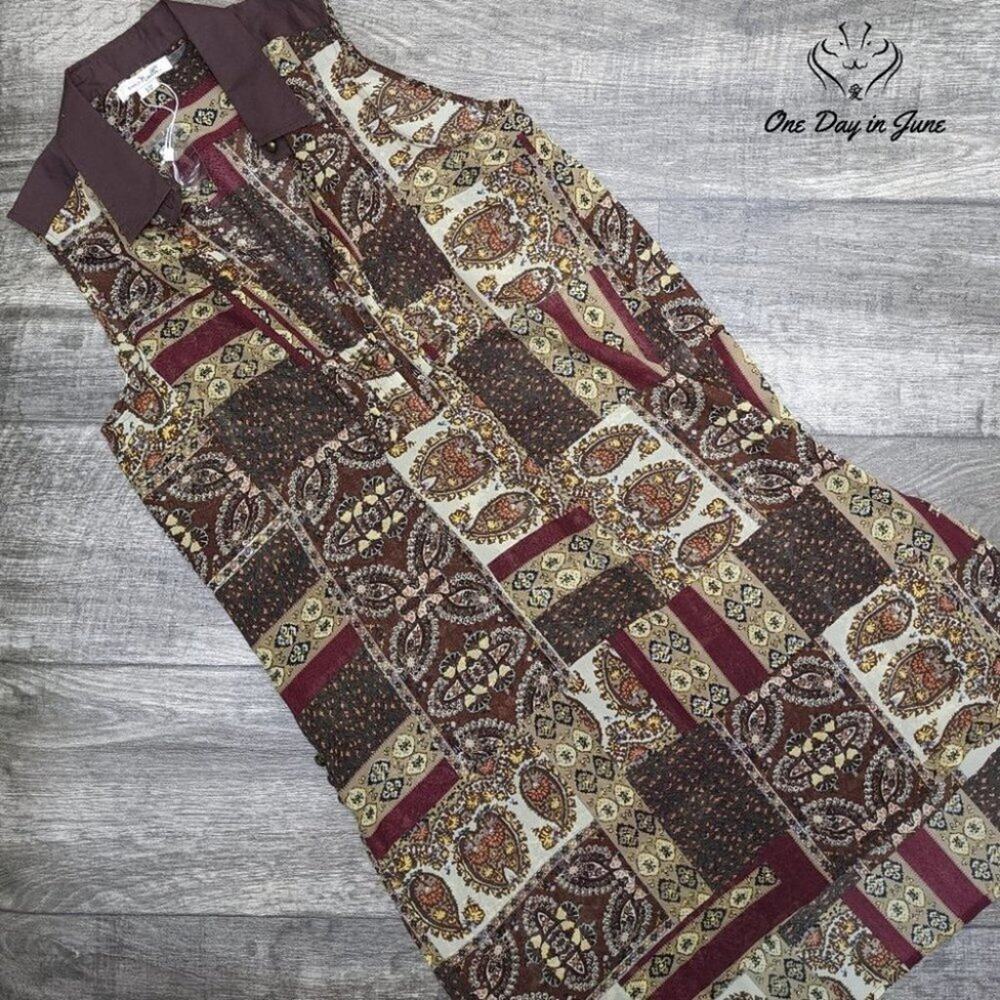 Simply Noelle Extra Long Sheer Collared Top Size S/M